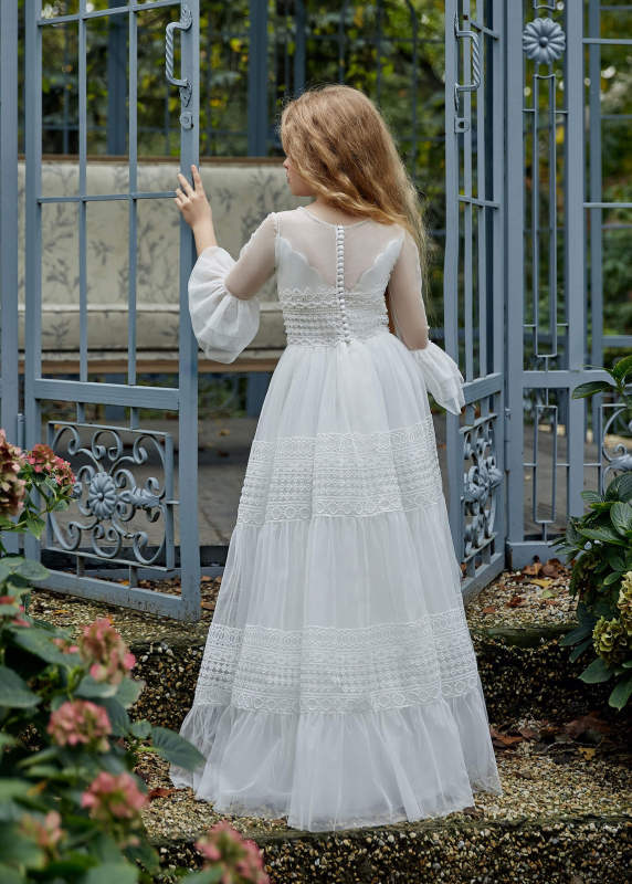 Ivory Tulle Lace Girls Communion Dress