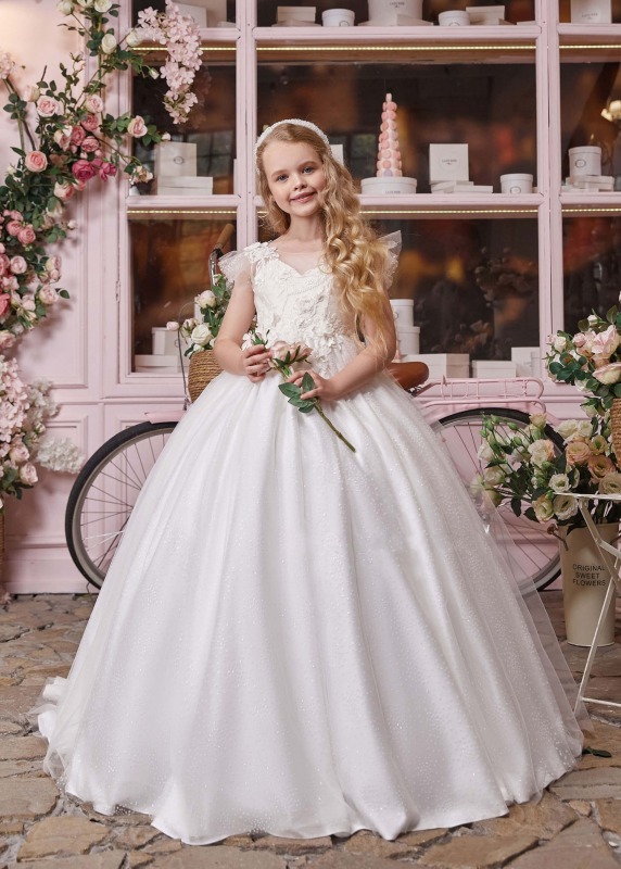 Cute Dots Tulle Lace Flower Girl Dress