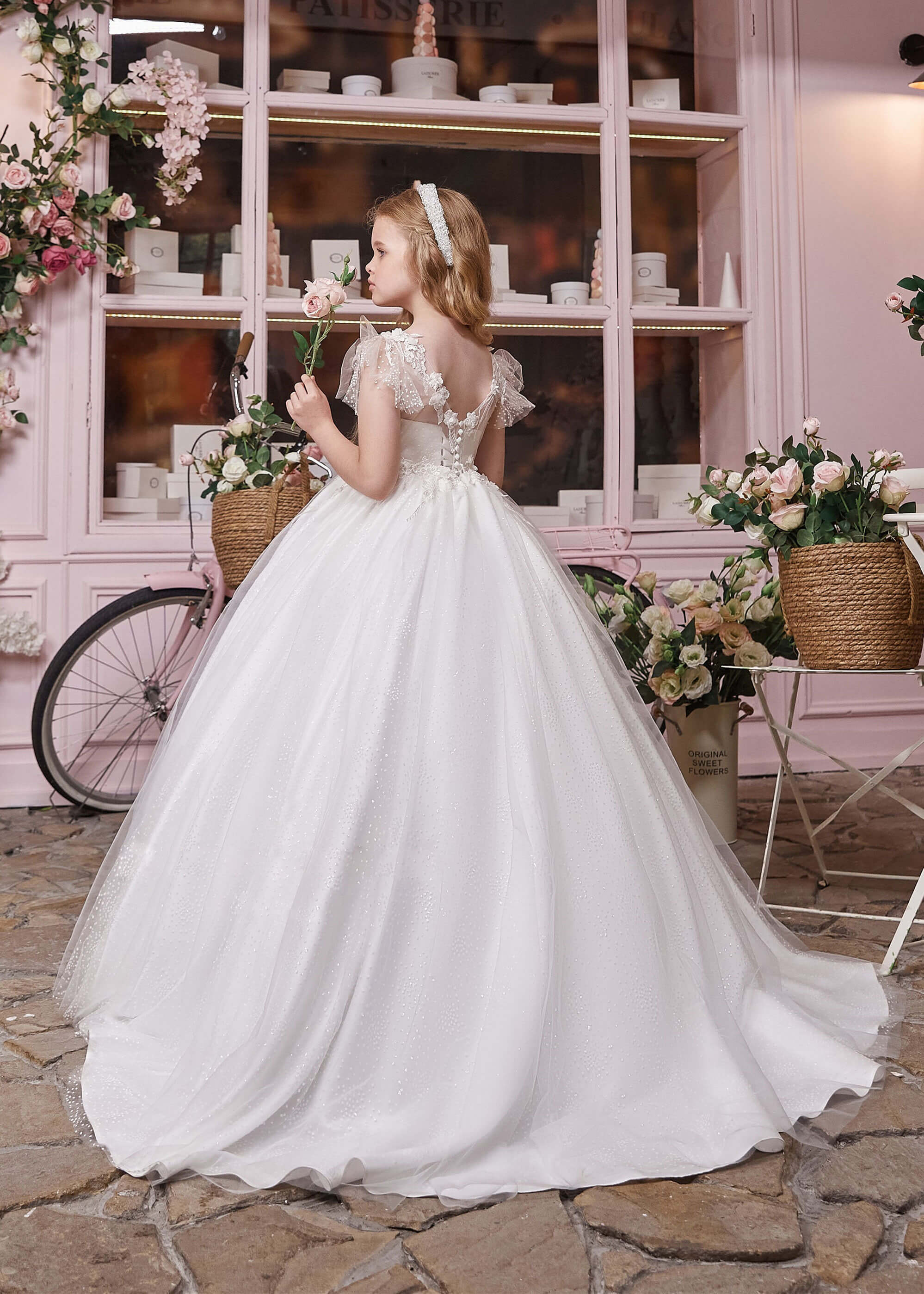 Cute Dots Tulle Lace Flower Girl Dress