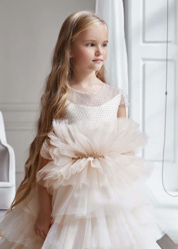 Layered Tulle Beaded Fabulous Flower Girl Dress