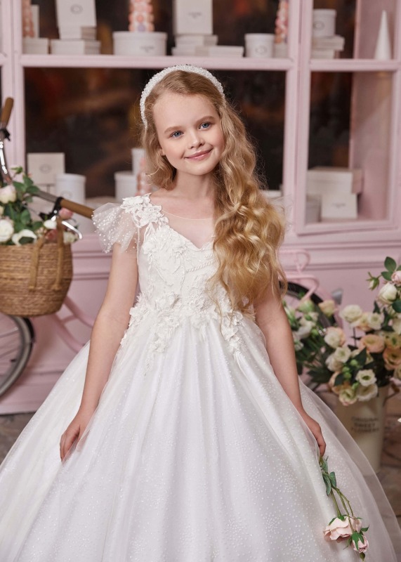 Cute Dots Tulle Lace Flower Girl Dress