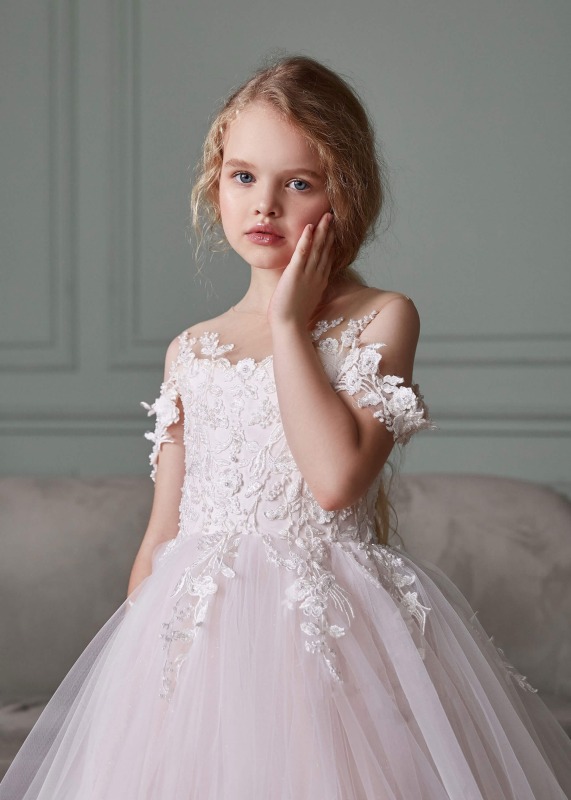 Beaded Lace Tulle Girls Party Dress