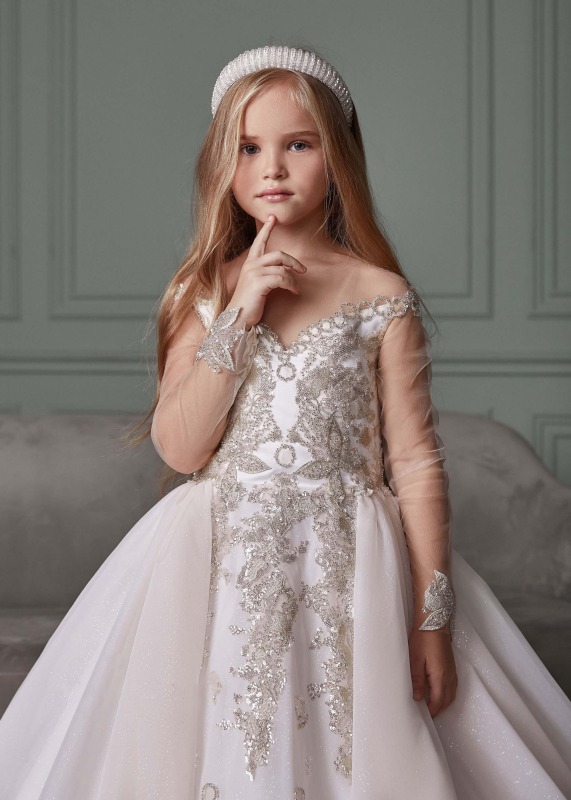 Long Sleeves Sparkle Sequin Tulle Flower Girl Dress