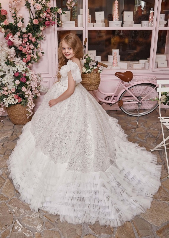 Elegant Beaded Tulle Sparkly Flower Girl Dress