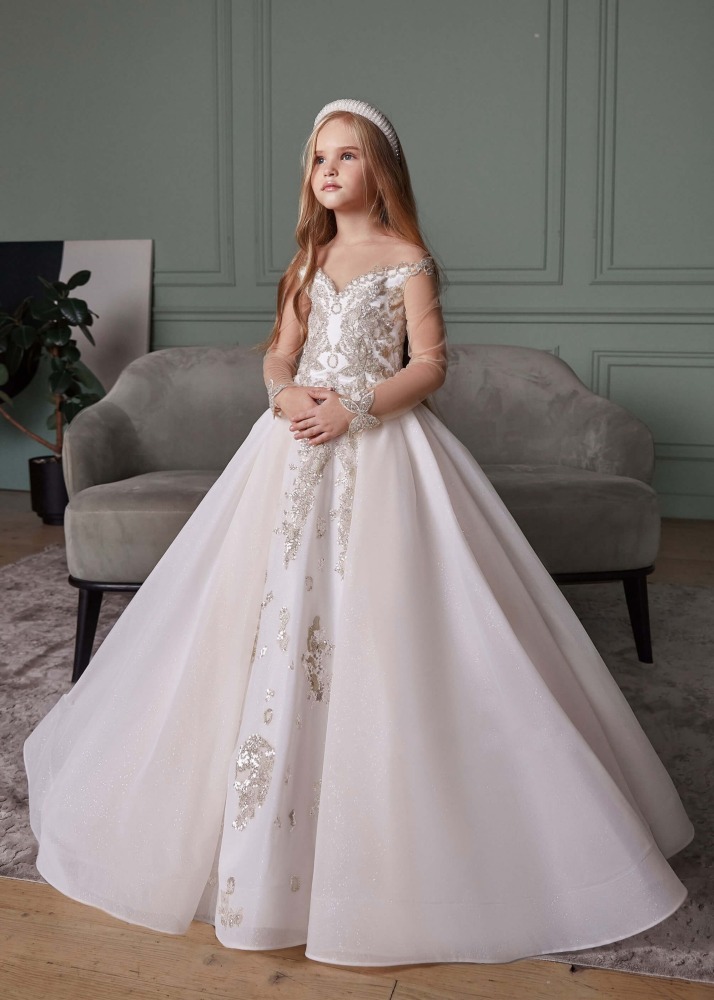 Long Sleeves Sparkle Sequin Tulle Flower Girl Dress