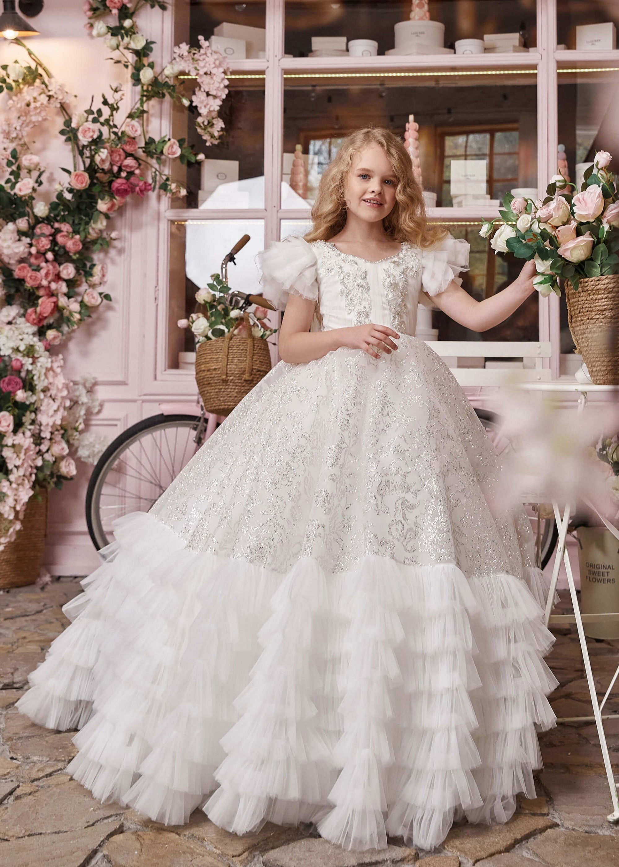 Elegant Beaded Tulle Sparkly Flower Girl Dress