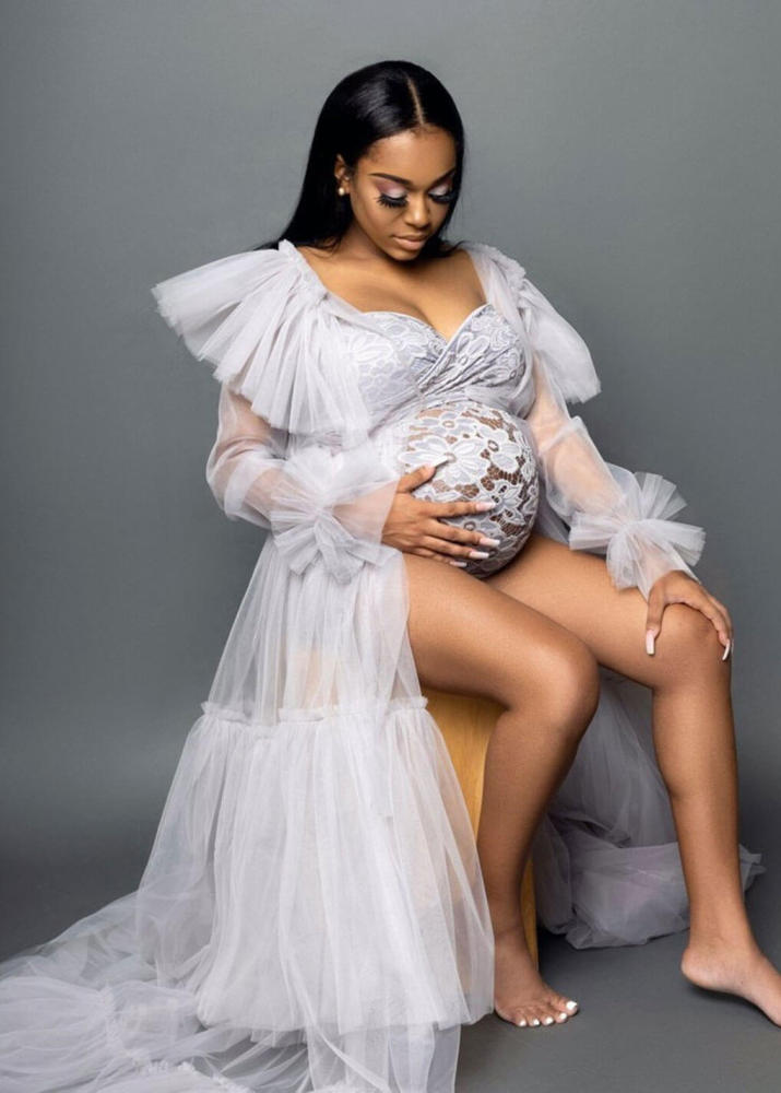 Light Grey Lace Tulle Popular Maternity Dress