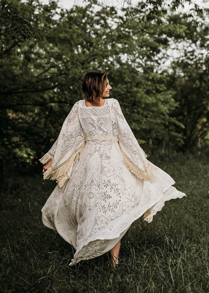 Long Sleeve Open Front Boho Lace Maternity Dress