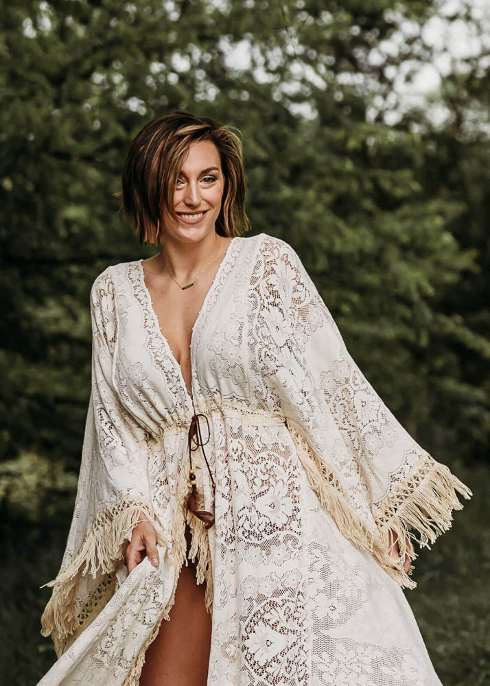Long Sleeve Open Front Boho Lace Maternity Dress