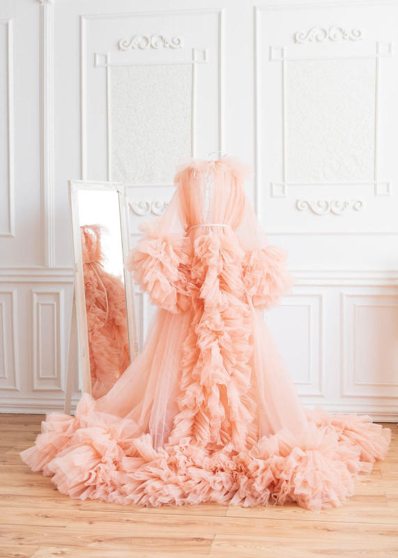 Peach Tulle Open Front Beautiful Maternity Dress