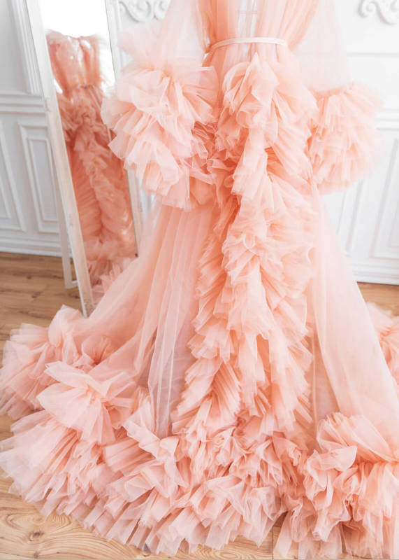 Peach Tulle Open Front Beautiful Maternity Dress