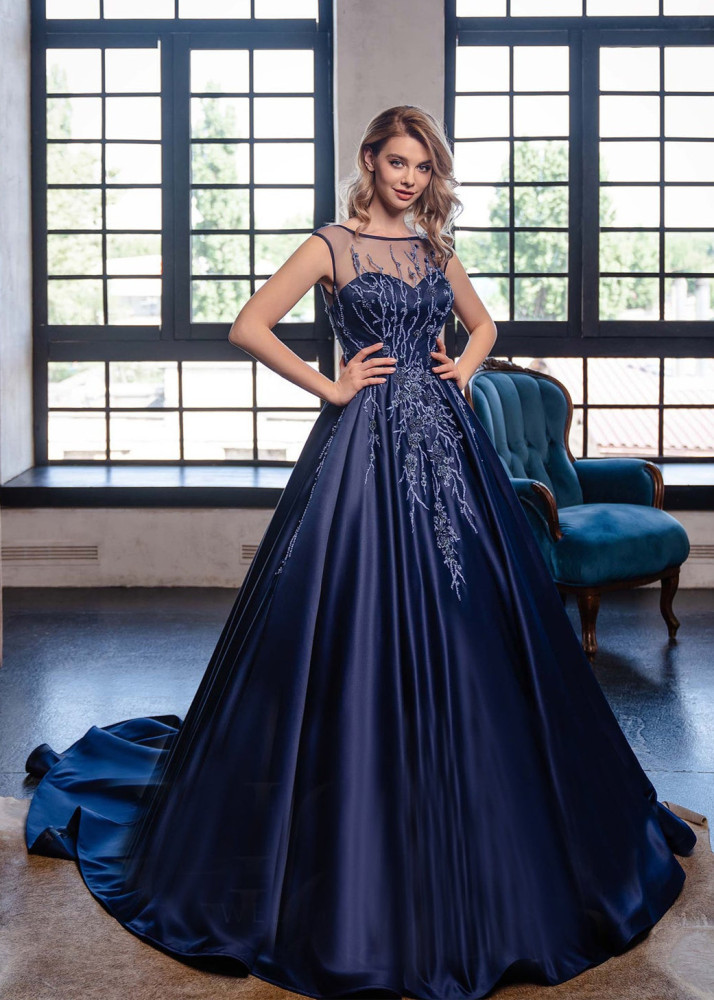 Lace Satin Beaded Sexy Evening Dress