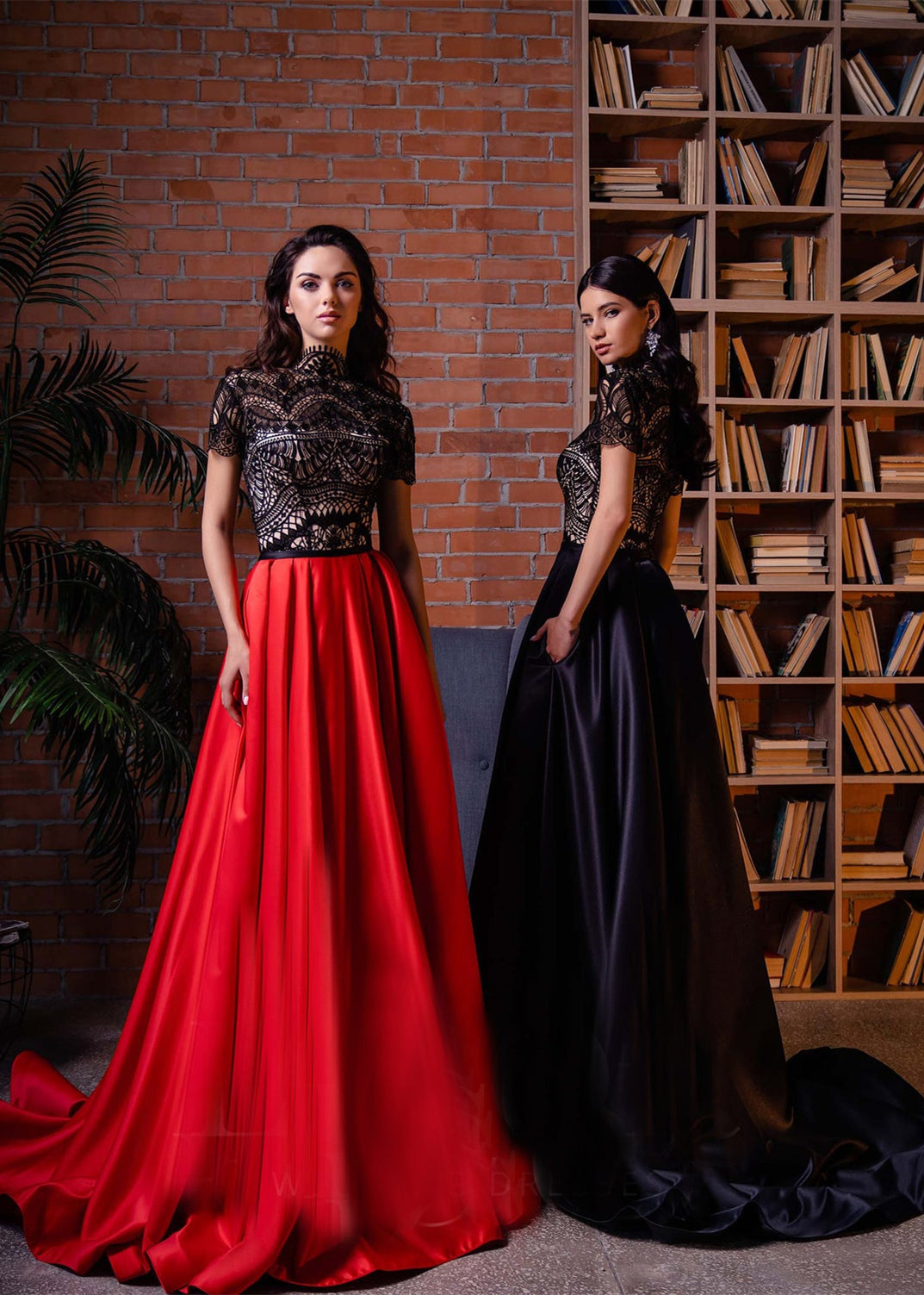 Two Piece Lace Satin Evening Dress Party Dress