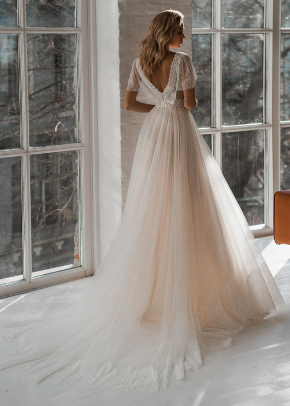 Polka Dots Tulle Lace Sweet Wedding Dress