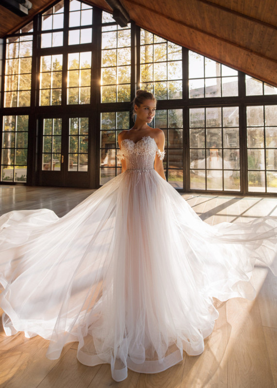 Floral Lace Tulle Beaded Fairy Wedding Dress