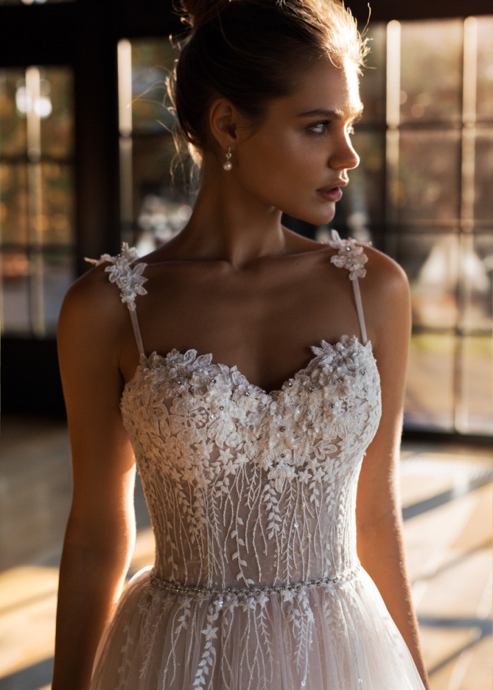 Floral Lace Tulle Beaded Fairy Wedding Dress