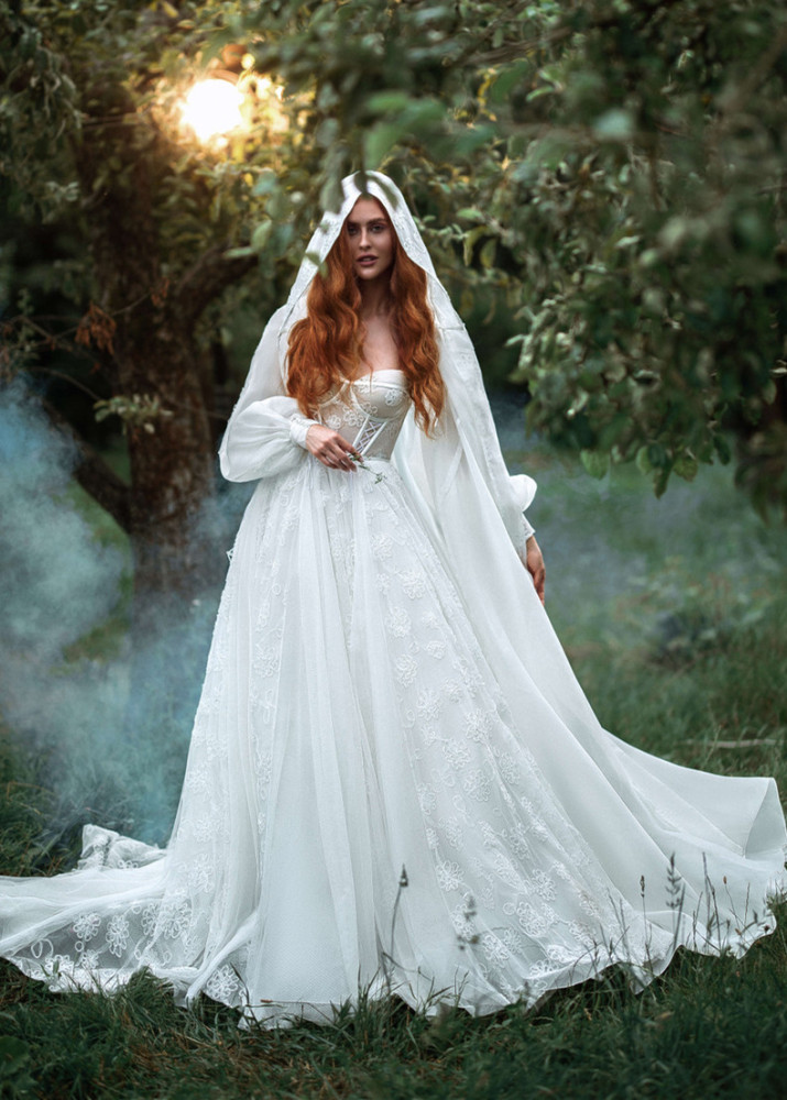 Strapless Lace Tulle Corset Wedding Dress