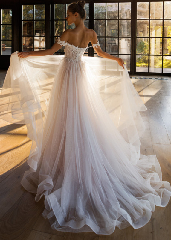Floral Lace Tulle Beaded Fairy Wedding Dress