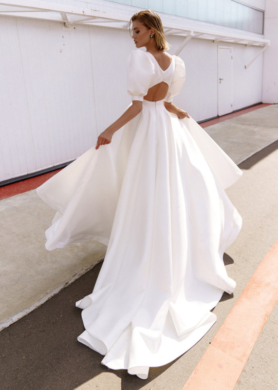White Satin Simple Wedding Dress