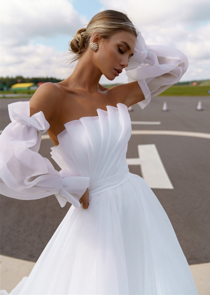 White Organza Pleated Stunning Wedding Dress