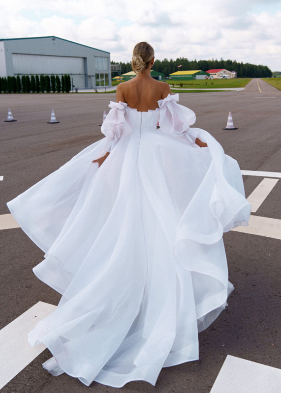 White Organza Pleated Stunning Wedding Dress