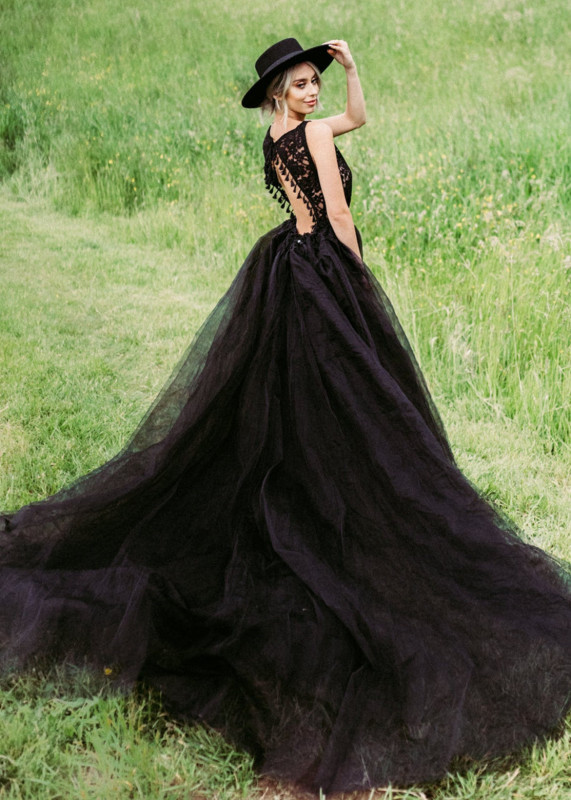 Black Lace Tulle Open Back Maternity Dress