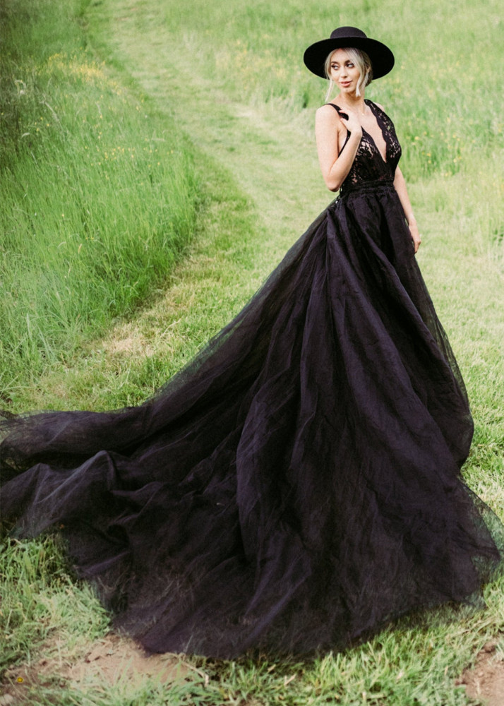 Black Lace Tulle Open Back Maternity Dress