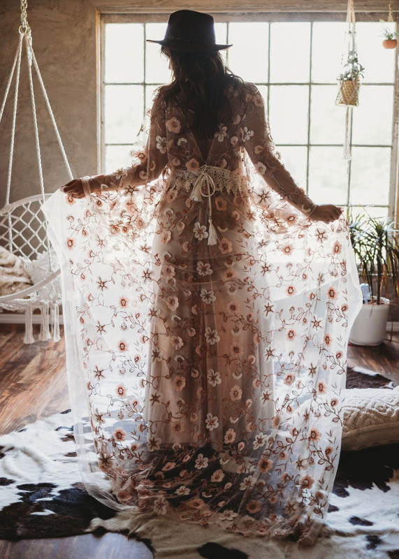 Floral Drawstring Maternity Dress Photoshoot Dress