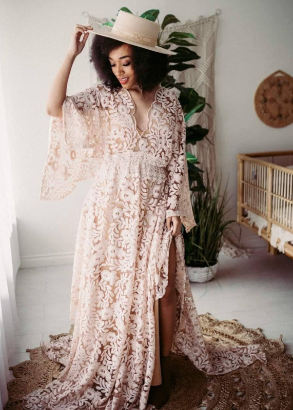 Lace Drawstring Classic Maternity Dress