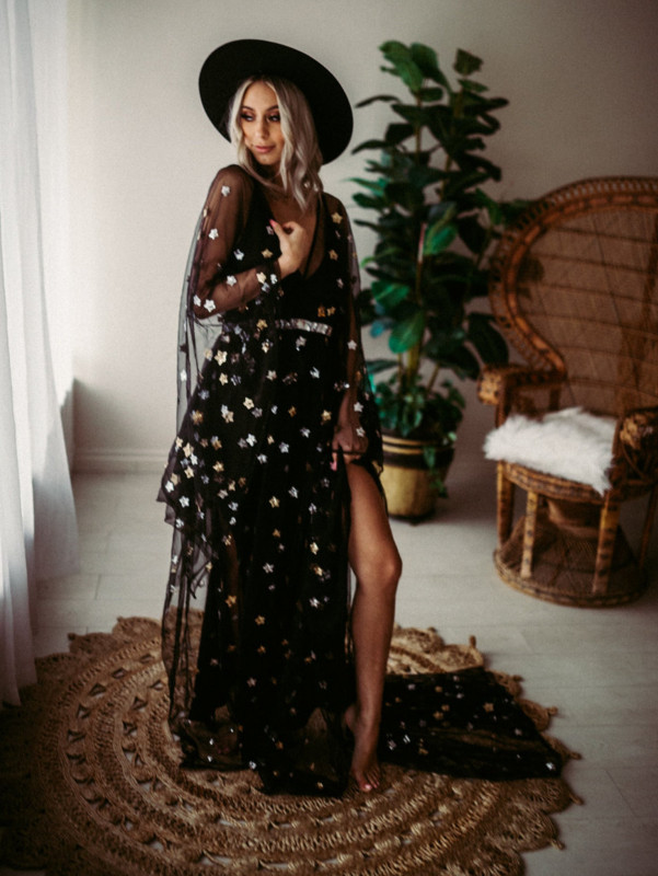 Black Star Sparkly Trendy Maternity Dress