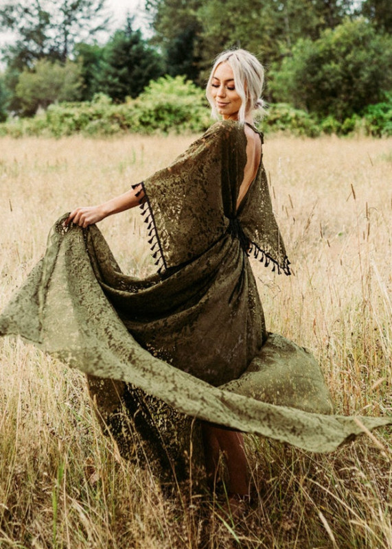 Olive Green Lace Bohemian Maternity Dress