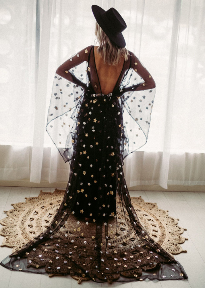 Black Star Sparkly Trendy Maternity Dress