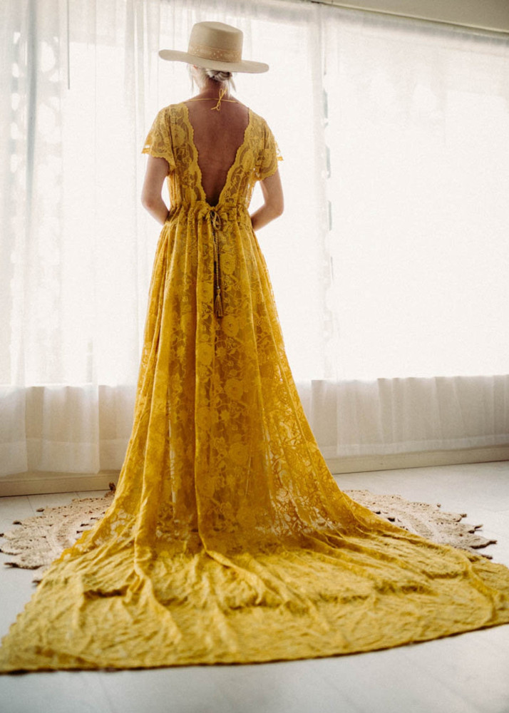 Short Sleeves Yellow Lace Maternity Dress