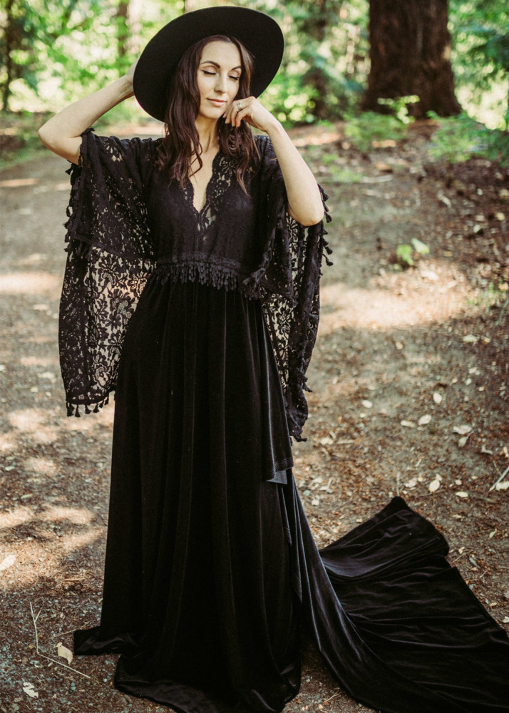 Black Lace Velvet Chic Maternity Dress