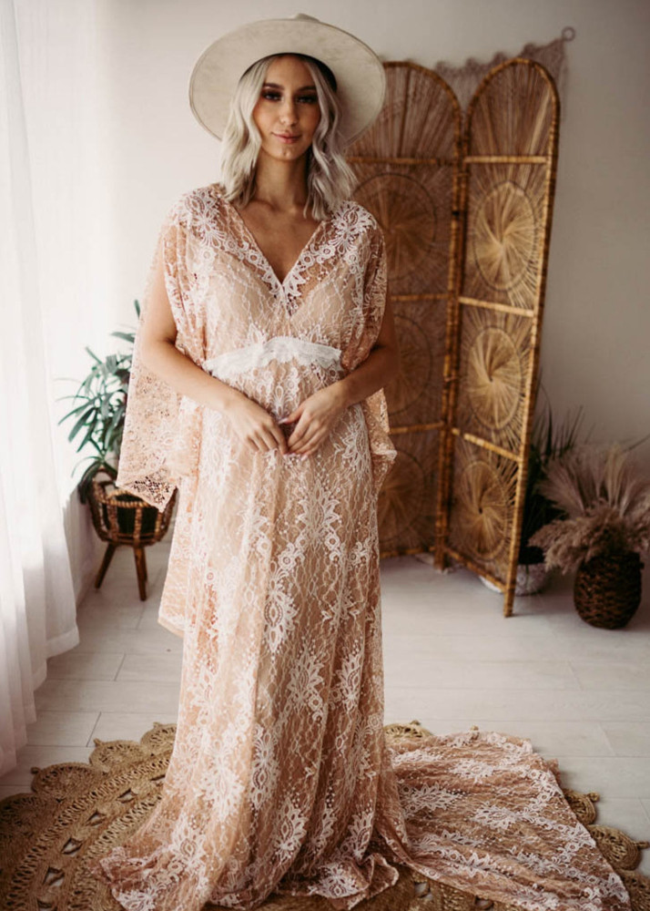 Open Sleeves Lace Top Fashion Maternity Dress