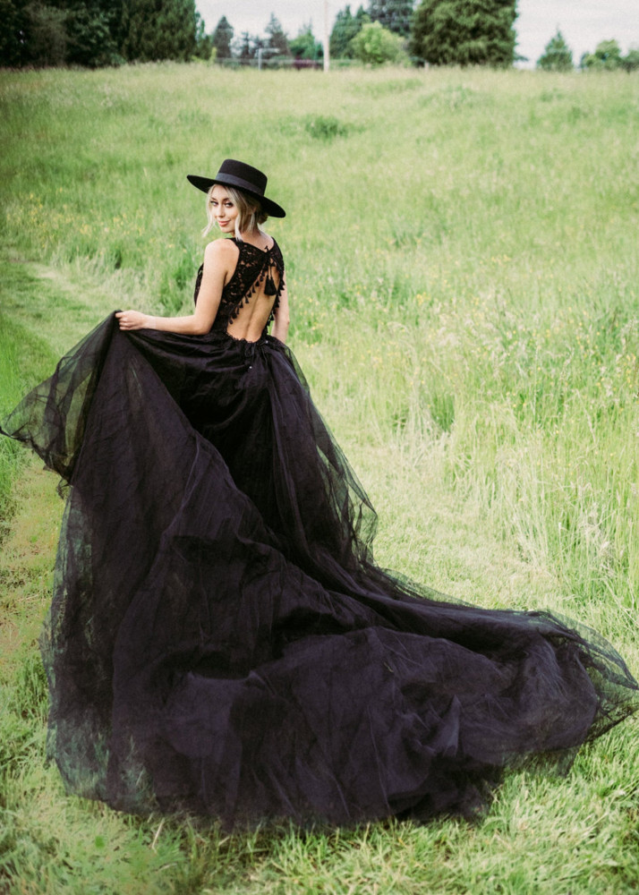 Black Lace Tulle Keyhole Back Maternity Dress