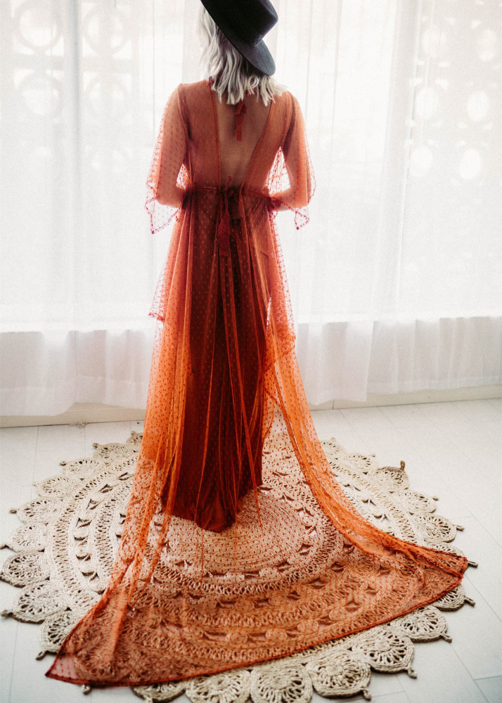 Dotted Tulle Simple Maternity Dress Photoshoot Dress