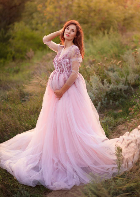 Pearl Beaded Lace Tulle Fabulous Maternity Dress