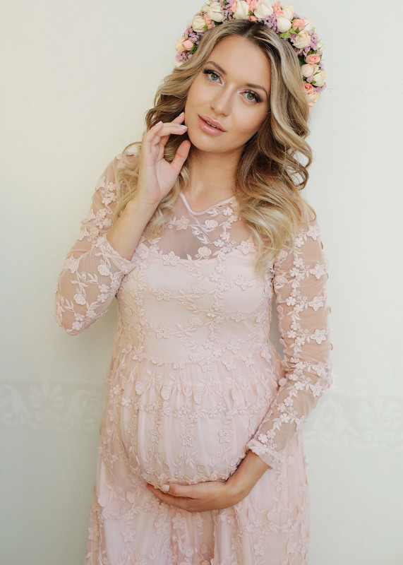 Long Sleeves Floral Lace Maternity Dress Photoshoot Dress