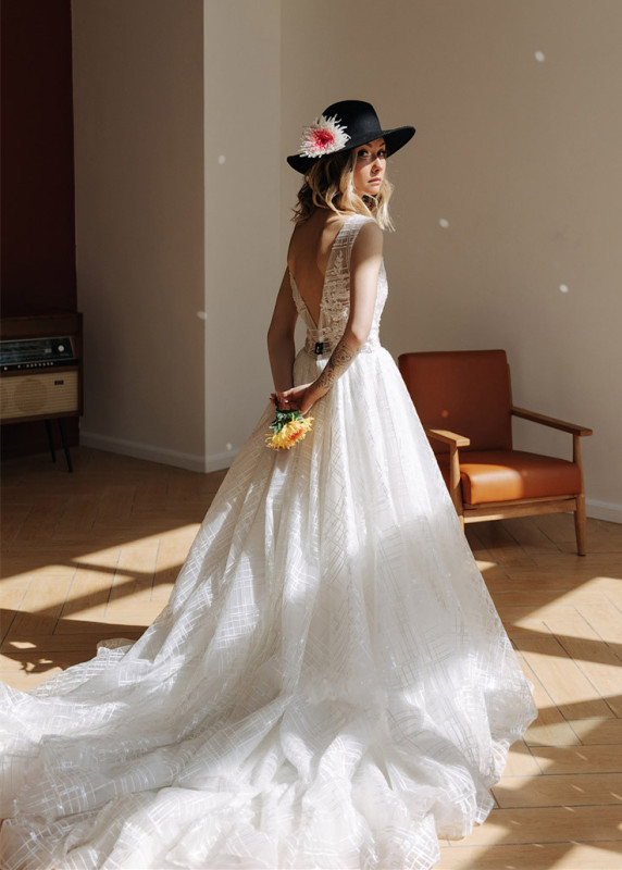 Classic Lace V Back Wedding Dress