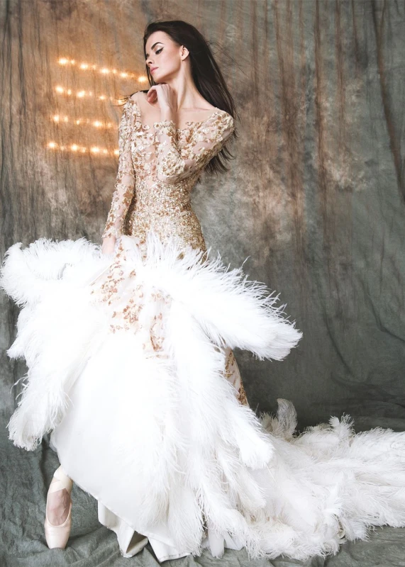 Luxury Ivory Feather Photoshot Dress