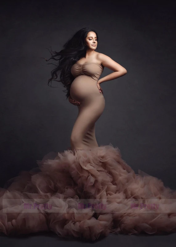 Blue Ruffled Mermaid Maternity Dress Babyshower Dress