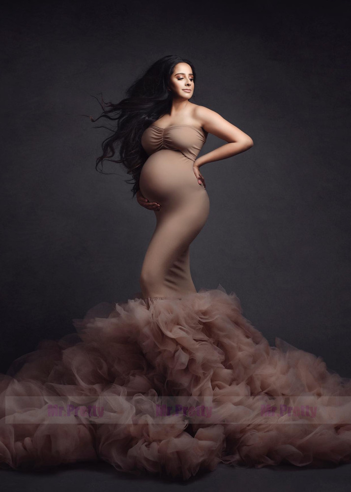 Blue Ruffled Mermaid Maternity Dress Babyshower Dress
