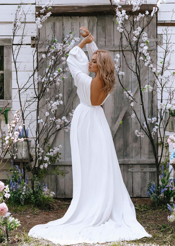 Ivory/White Chiffon Open Back Prom Dress