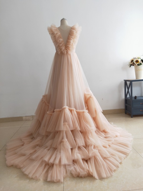 Champagne Tulle Sexy Maternity Dress Photo Shot Dresses