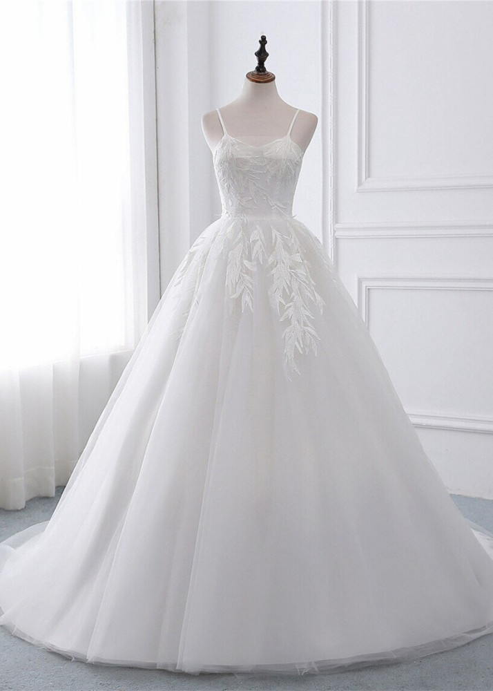 Leaves Lace Tulle Corset Back Wedding Dress