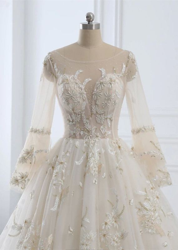 Beaded Lace Tulle Chic Wedding Dress