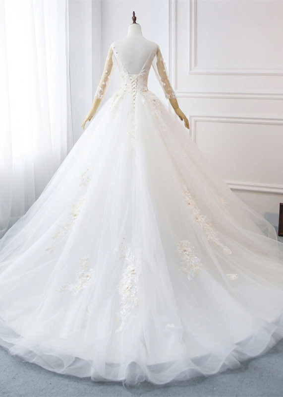 Long Sleeves Beaded Lace Wedding Dress