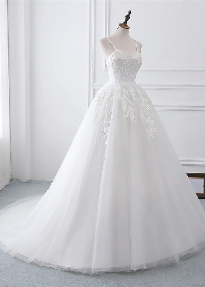 Leaves Lace Tulle Corset Back Wedding Dress