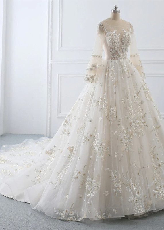 Beaded Lace Tulle Chic Wedding Dress